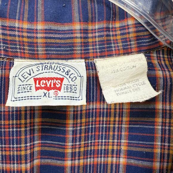 Levi Strauss & Co Shirt Men's XL Red Blue Plaid Western Cut Pearl Snaps Vintage - Picture 7 of 10